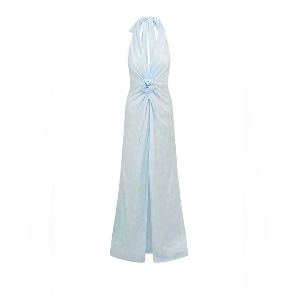 LoveShackFancy Lowry Dress Elegant Light Blue Halter Dress